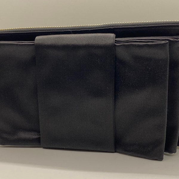 Valentino Black Satin Bow Clutch