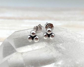 Sterling Silver Tiny Dots Post Earrings, Trinity Ball Studs, Lightweight 5mm