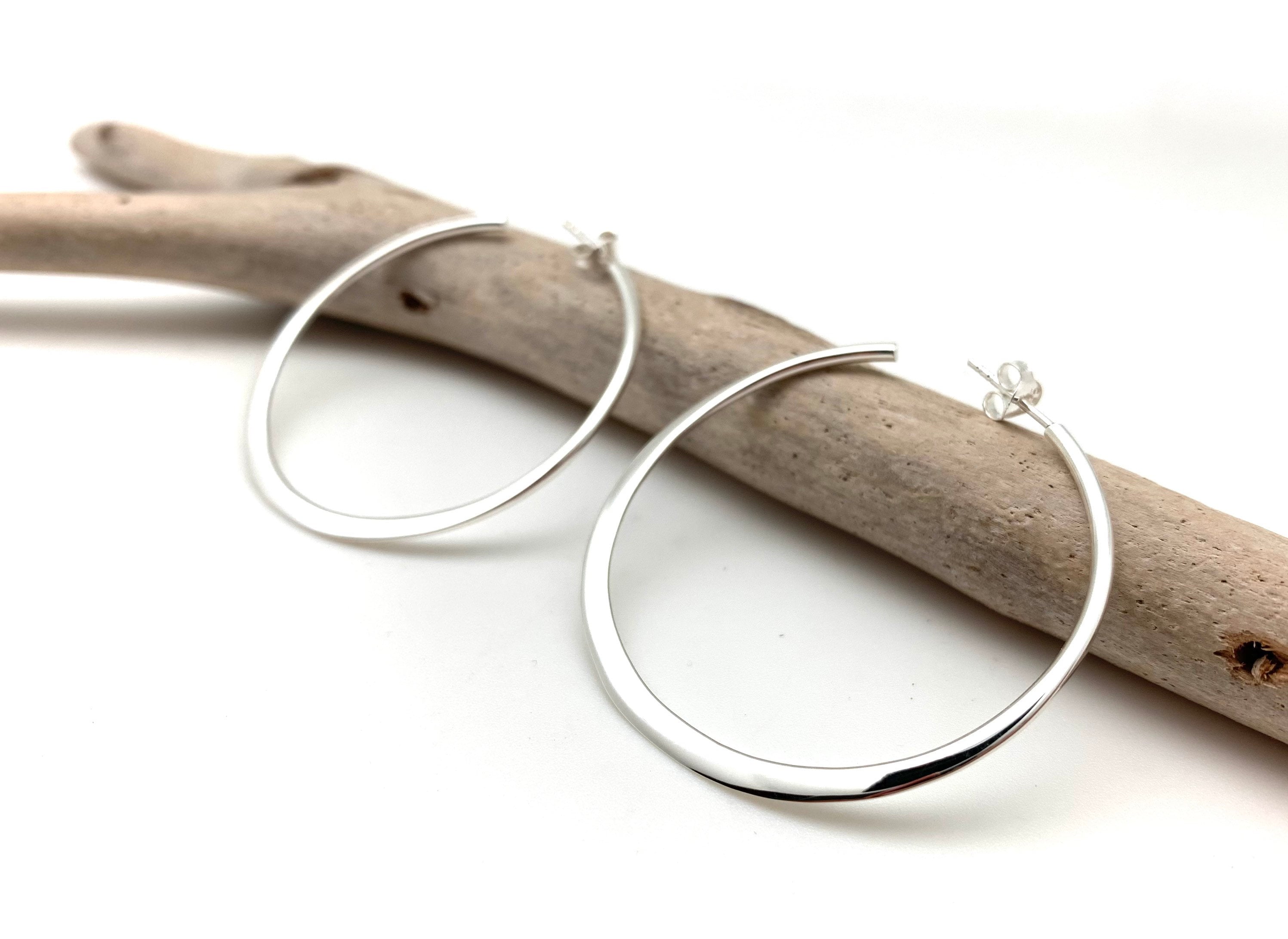 Large Silver Hoop Post Earrings Large 50mm Square Silver Etsy UK