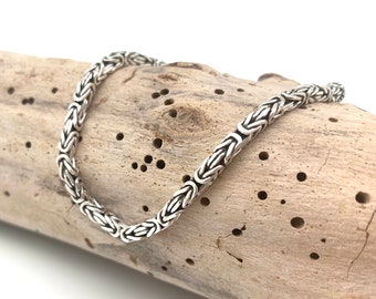 Squared Byzantine Silver Bracelet / 3mm Byzantine Bali Silver Bracelet / 3mm Barrel and Hook Bali Chain 6.5", 7", 7.5", 8" /  925 Silver