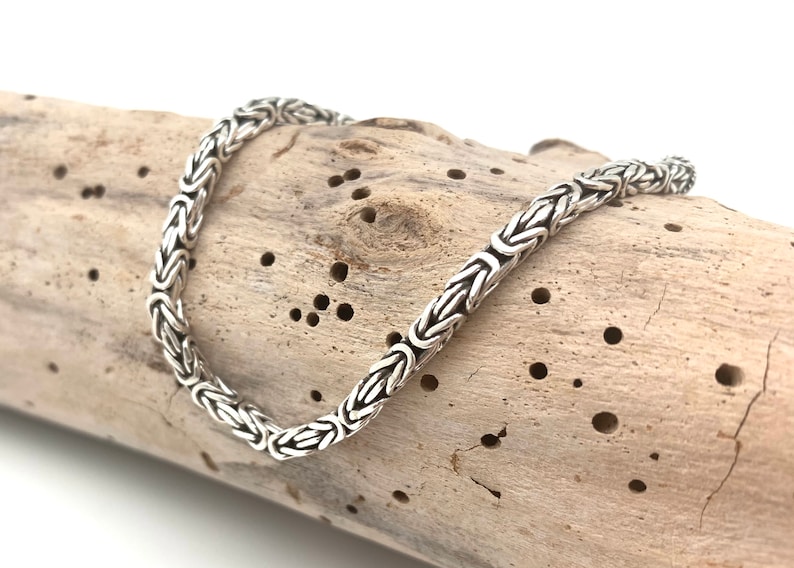 Handgjort 3 mm oxiderat sterlingsilver bysantinskt armband bild 1