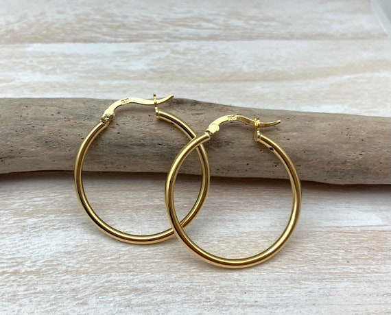Sterling Silver Yellow Gold Plated 55mm x 2mm Hoop Earrings Sterling Silver Yellow Gold Plated 55mm x 2mm Hoop Earrings