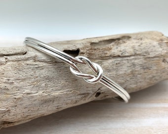 Silver Knot Cuff / Friendship Knot Cuff Bracelet / 6, 7, 8&quot; Adjustable / Knot Sterling Bangle / Silver Gift / Friendship Cuff 925