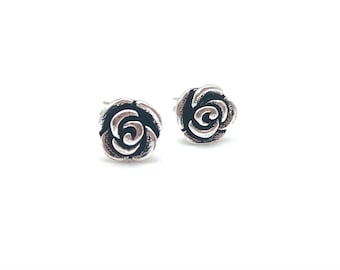 Small Rose Flower Silver Earrings / Sterling Rose Earrings / Small Classic Rose Earrings / Rose Post Earrings / 3D Flower / 925 Sterling