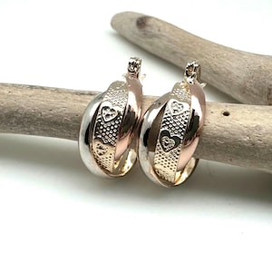 Tricolor Small Hoop Earrings H- Gold Fill Two Tone Hoops - Patterned Gold Hoops - Everyday Hoops - Best Selling - Rose Gold, Gold and Silver