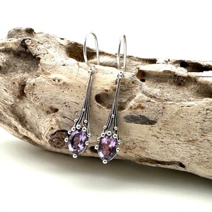 Amethyst Silver Earrings 30mm / Silver Amethyst Long Earrings / 925 Sterling / February Birthstone / Bali Amethyst