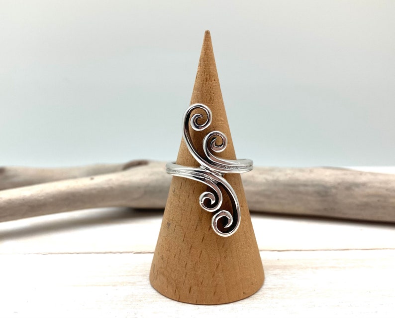 Silver Swirls Statement Ring Silver Swirl Cage Ring Long Statement Ring Flowers Swirls Meditation 925 Sterling Size 7 8 9