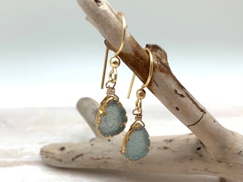 Blue Agate Druzy Earrings Gold Dipped Druzy Teardrop Earrings Small Drusey Earrings Ocean Agate Druzy Heart Druzy Goldfill