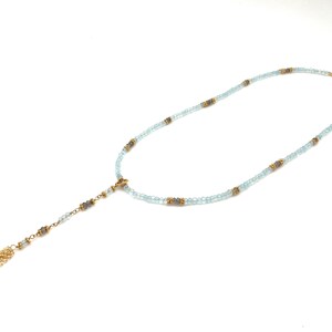 Aquamarine Labradorite Choker // Aquamarine Gold Necklace // March Birthstone // Convertible to Y Necklace // Tassel Pendant // 16&quot;