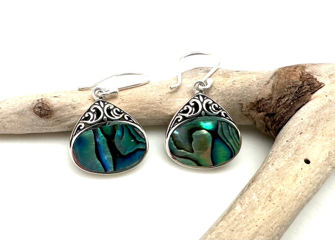 Boucles D'Oreilles Puces Argent 925 – Nacre Abalone Bleue, Naturelles, 1,64g
