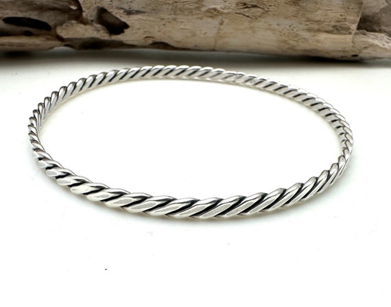 シルバーウィーブバングル7～8インチ/ツイストロープフラットバングル