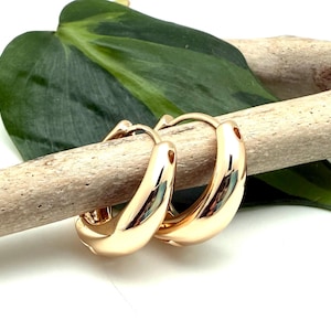 Gold Dome Huggie Earrings 23mm - Perfect Medium Dome Gold Hoop Earrings - Gold Hinged Hoop - Goldfill