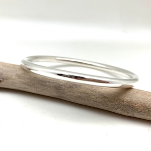 Solid Silver Bangle 7&quot; / Plain Bracelet 7&quot; to 8&quot;  / 5mm Simple Silver Thick Tube Bangle / Stackable / Sterling Silver 925