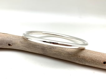 Solid Silver Bangle 7" / Plain Bracelet 7" to 8"  / 5mm Simple Silver Thick Tube Bangle / Stackable / Sterling Silver 925