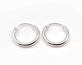 Kleine 12 mm eindeloze hoepel oorbellen - 12 mm x 2 mm kleine zilveren hoepels - kleine doorlopende hoepels - Sterling zilveren hoepels - 12 mm eindeloze hoepels