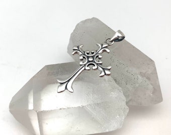 Silver Cross Pendant / Sterling Cross Necklace 30mm / Swirls Cross 30mm Oxidized / Pendant / 925 Silver