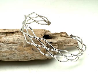 Sterling Silver Wave Cuff Bracelet, Open Bangle