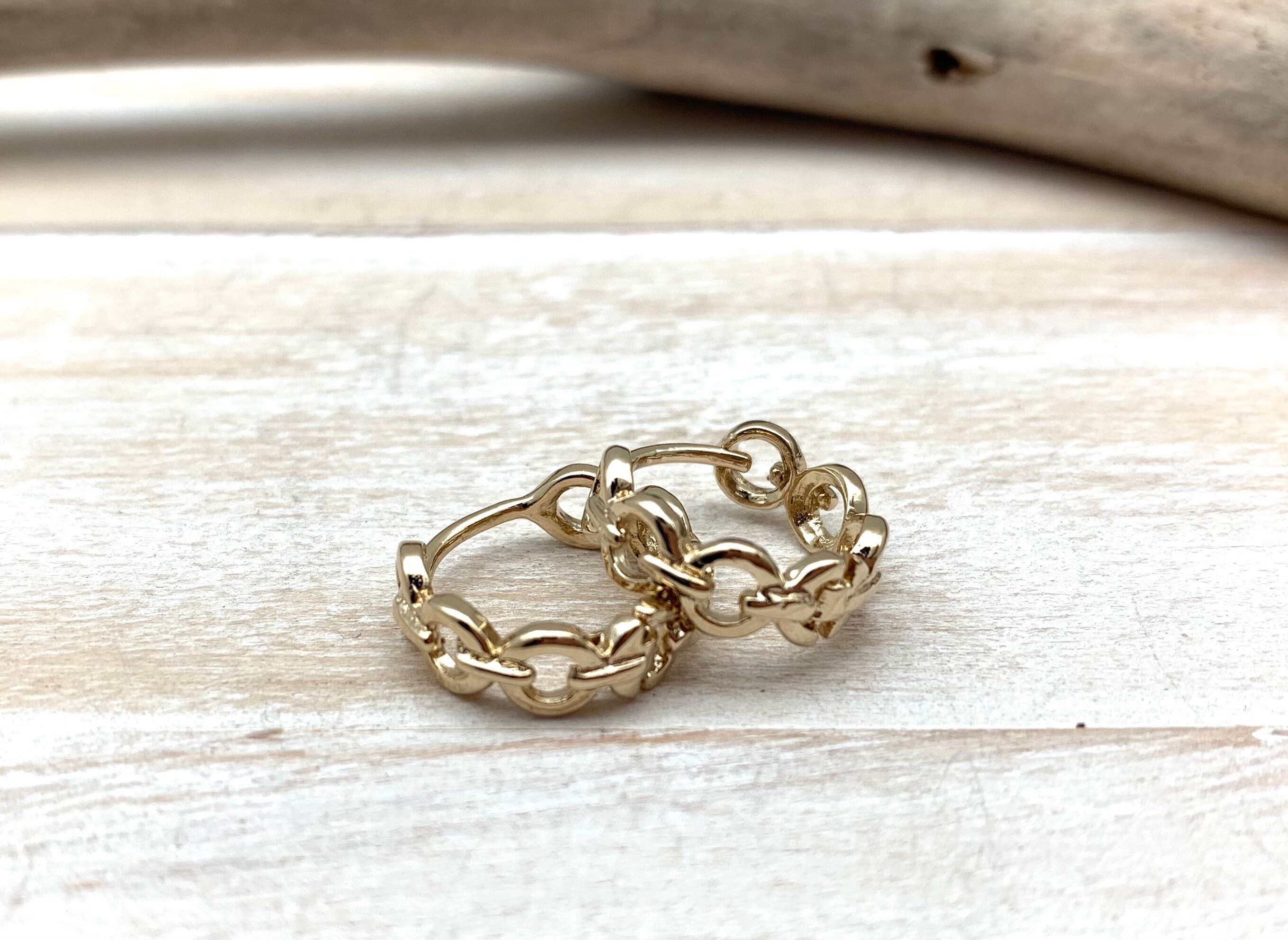 Chain Link Huggie Earrings Gold Small Hoop Earrings Gold Etsy UK