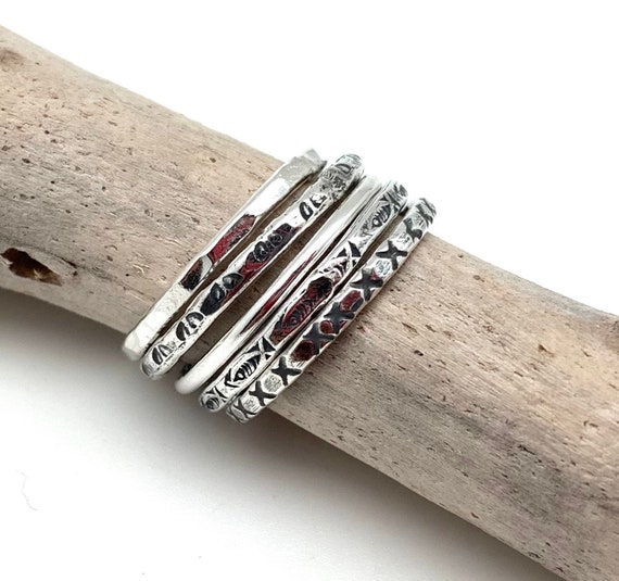 Textured Five Band Stacked Ring Set Sterling Silver Textured Five Band Stacked Ring Set Sterling Silver