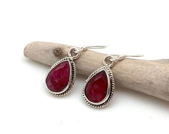 Ruby Silver Earrings / Ruby Teardrop Silver Earrings / Ruby Earrings / July Birthstone / Pink Ruby / 925 Sterling