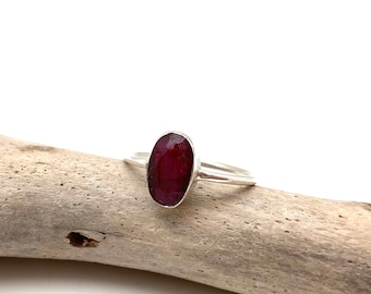 Natural Ruby Sterling Silver Ring, July Birthstone