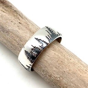 Tree Forrest Silver Ring 5-10 / Woodland Tree Ring / Black and Silver Tree Band / Into the Woods in Moonlight / 925 Sterling