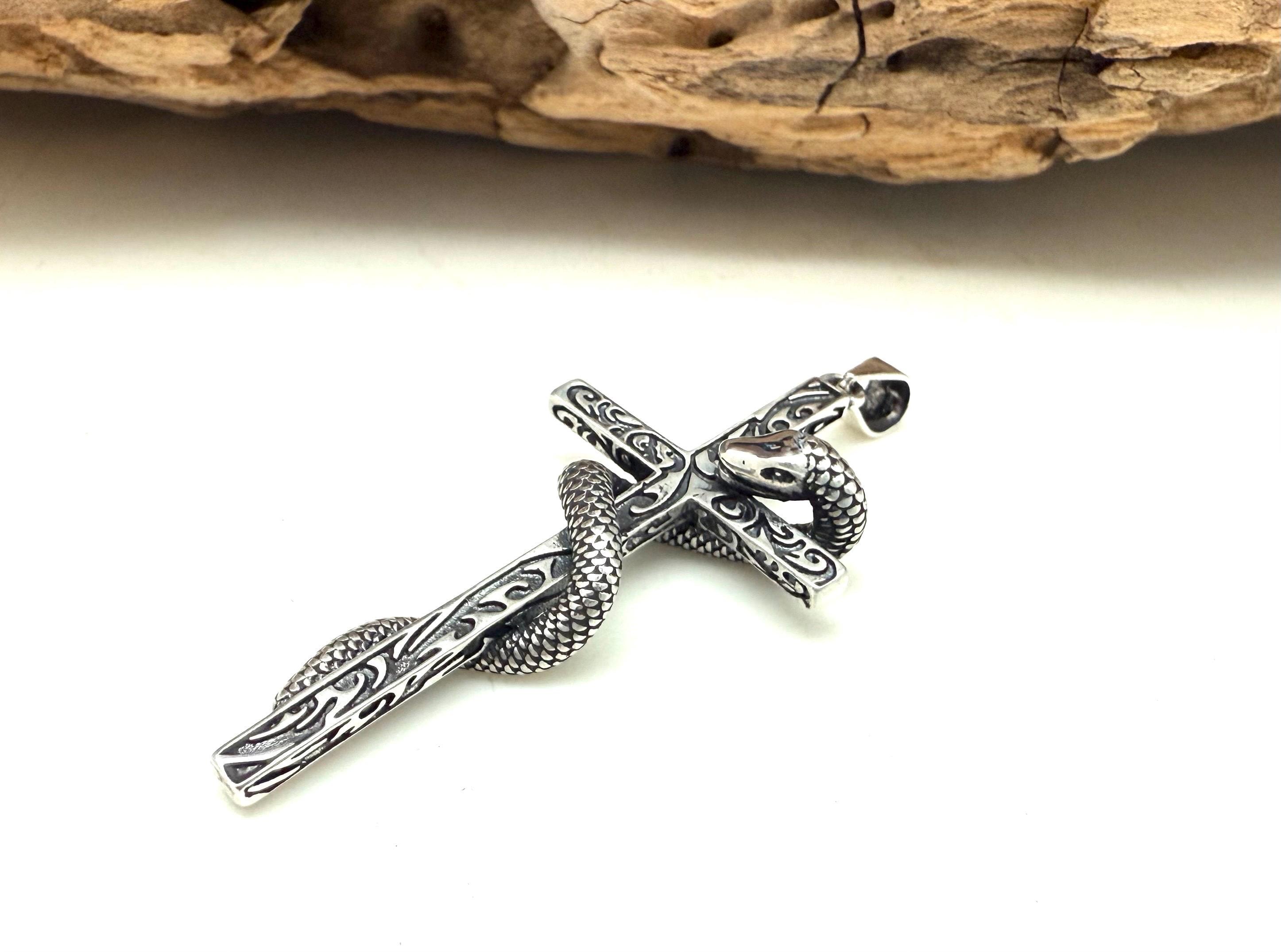 アクセサリー vintage silver925 snake cross pendant Vintage 925 Sterling Silver & Brass Snake Cross Pendant Gothic