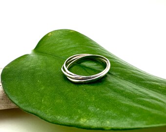 Three Band Rolling Ring Trinity Interlocking Sterling Silver Russian Wedding Band 2mm, Size 8 Three Band Rolling Ring Trinity Interlocking Sterling Silver Russian Wedding Band 2mm, Size 8