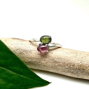 Multicolor Tourmaline Ring Size 8 - Pink Green Tourmaline Ring - Silver 925
