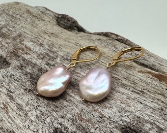 Pink Coin Pearl Earrings // Lavender Pearl Earrings // Pink Pearl // 18k Goldfill // Tarnish Free