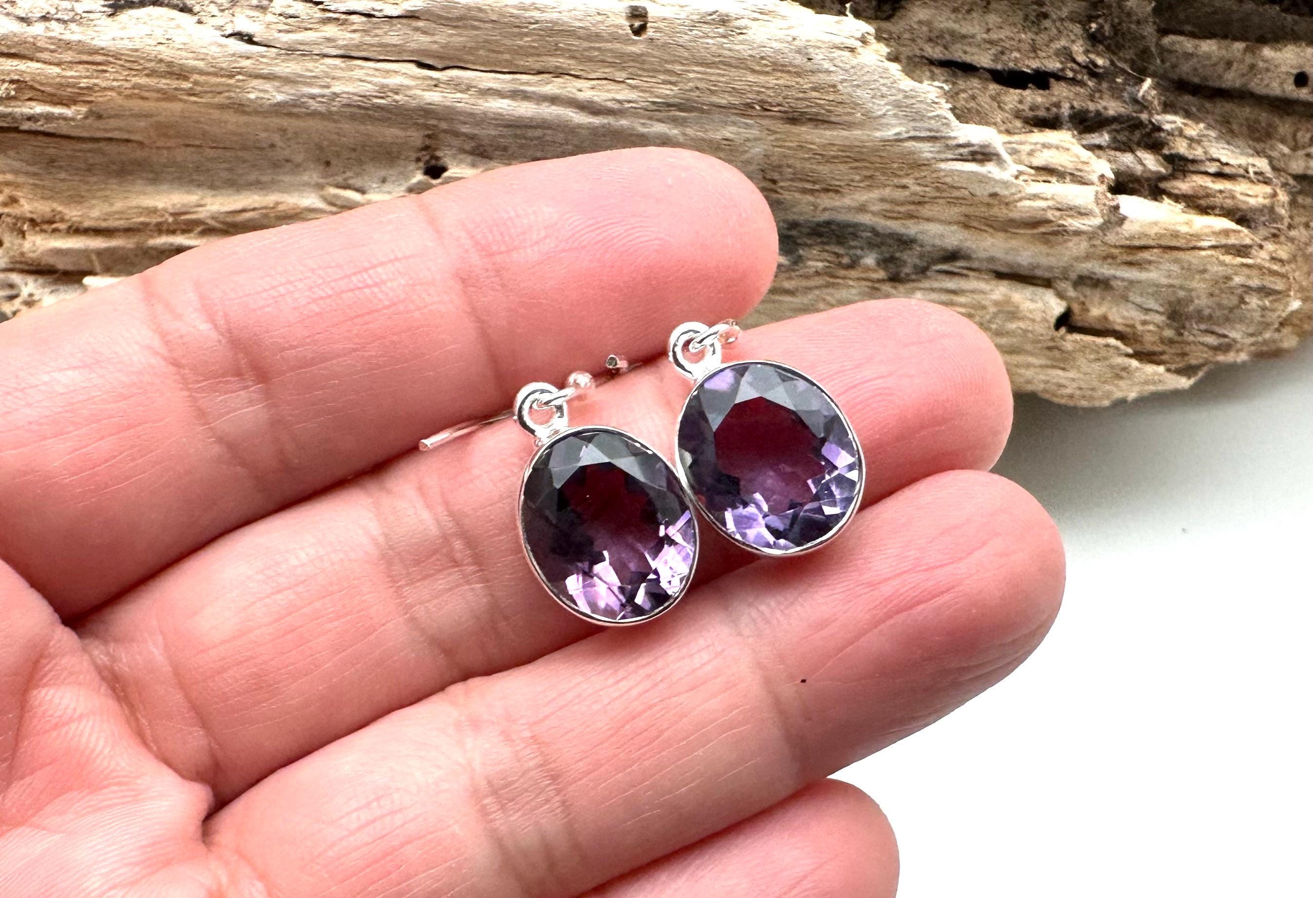 Orecchini in argento con ametista 15 mm / Orecchini in argento con ametista a forma libera / Pietra portafortuna di febbraio / Argento Sterling 925 - Italia