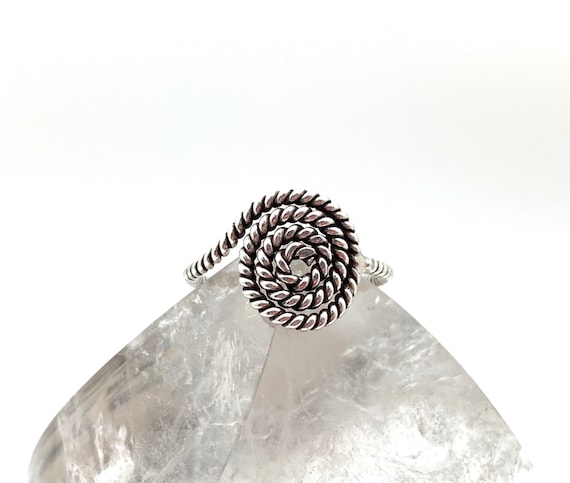 Rope Swirl Silver Ring / Swirl Silver Band / Spiral Ring / Circle of Life / Harmony / Black and White / Sterling / Size 4, 5, 6, 7, 8, 9, 10