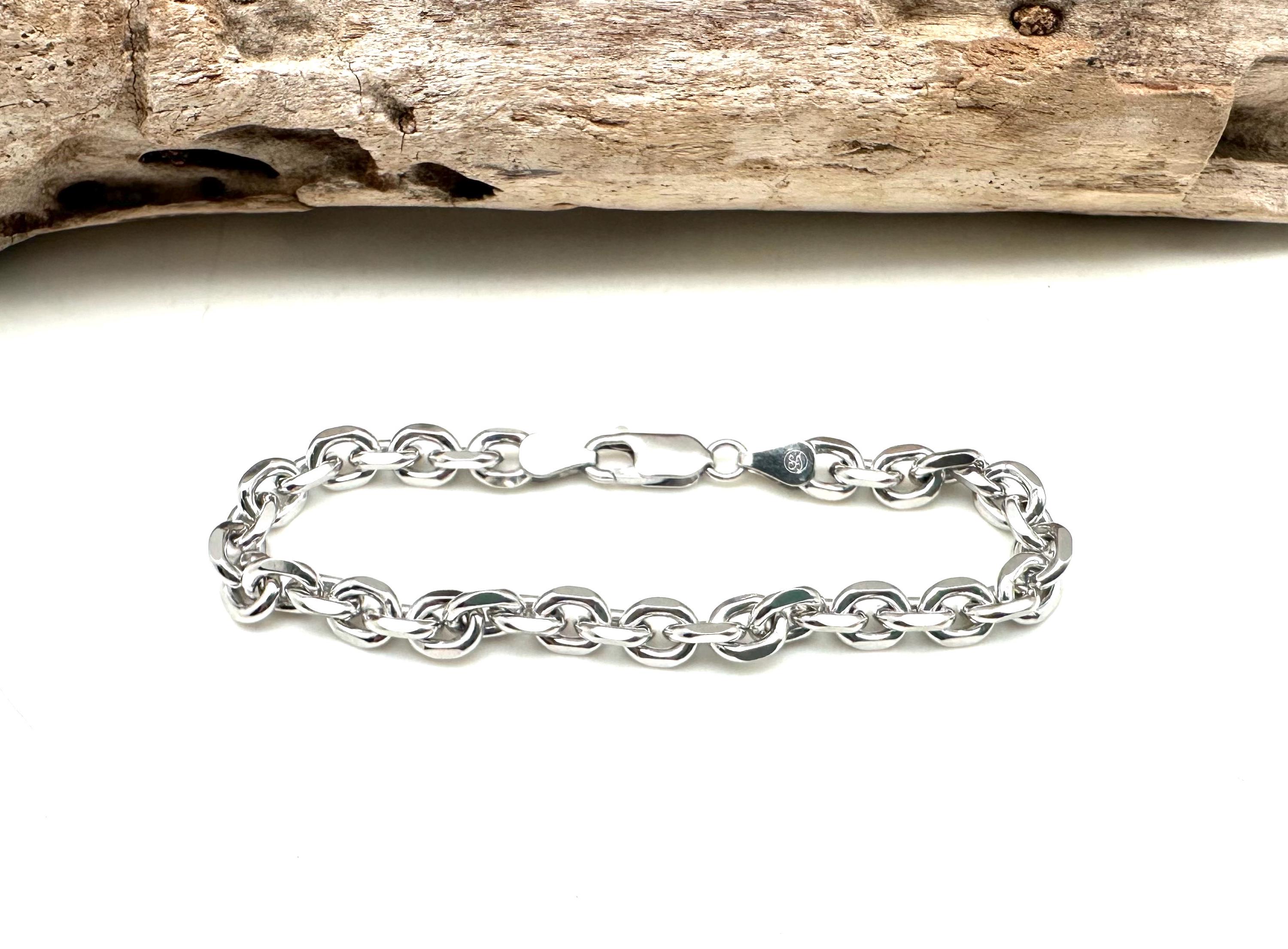 Sterling Silver Anchor Link Bracelet, Heavy Chain - Etsy