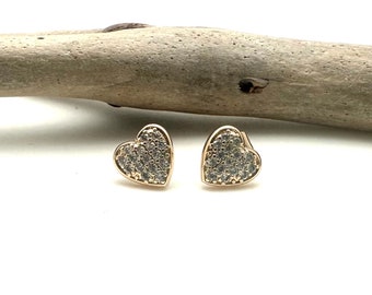 Gold Heart Earrings - Gold Heart Stud Earrings - Gold Heart - Glittery Heart Post - Post Dangly Heart - Gold fill - Lightweight