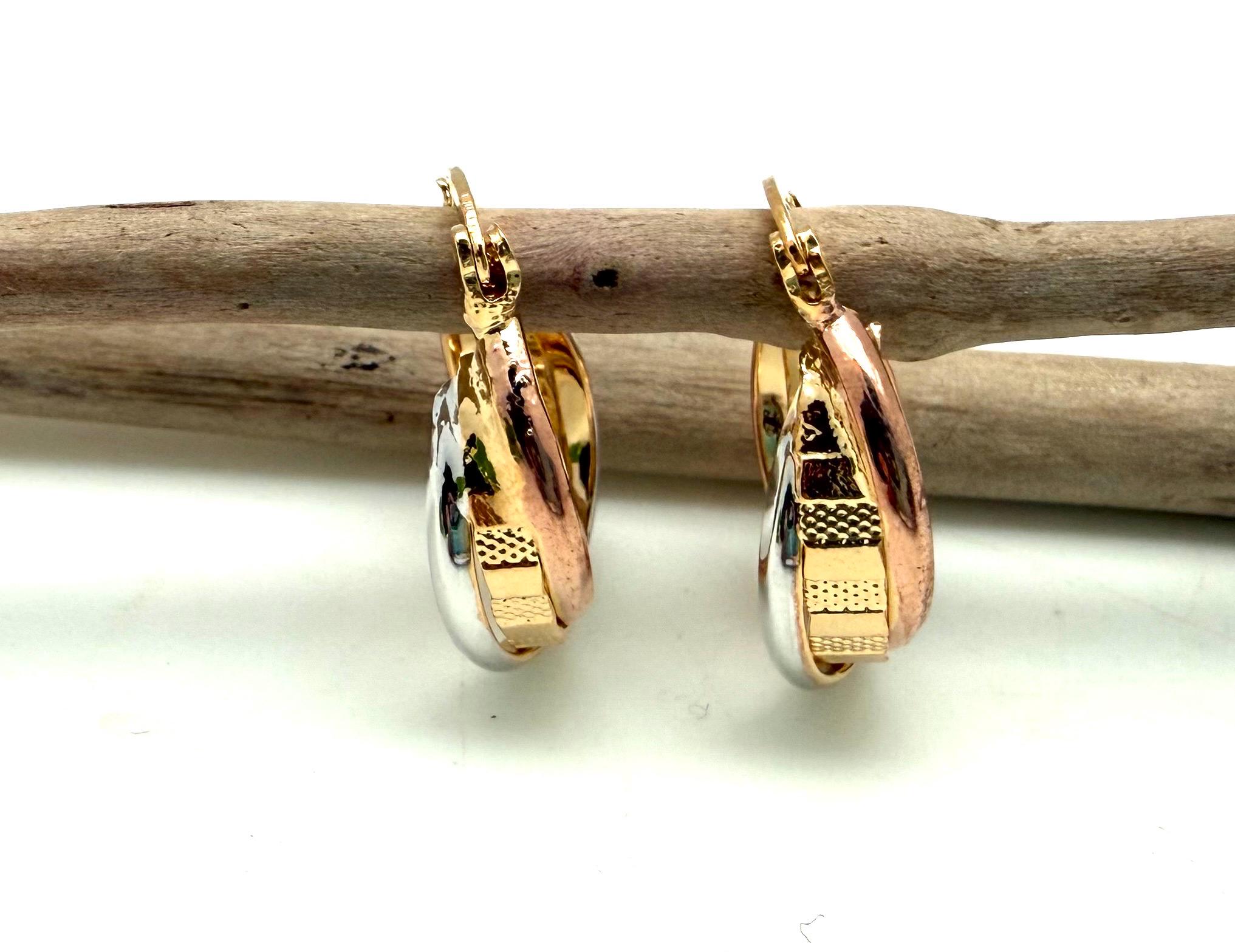 Tricolor Hoop Earrings - Gold Filled - Mix Metal - 20mm Rose, Gold, Silver