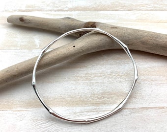 Silver Bamboo Bangle / Oval Solid Silver Bangle Size 6.5 to 7&quot; / Delicate Bamboo Bracelet / Stackable / Small to Medium / Silver 925