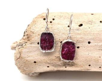 Ruby Silver Earrings / Ruby Rectangle Silver Earrings / Ruby Earrings / July Birthstone / Pink Ruby / 925 Sterling