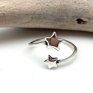 Stars Silver Wrap Ring / Little Two Star Silver Ring / Celestial Ring ...