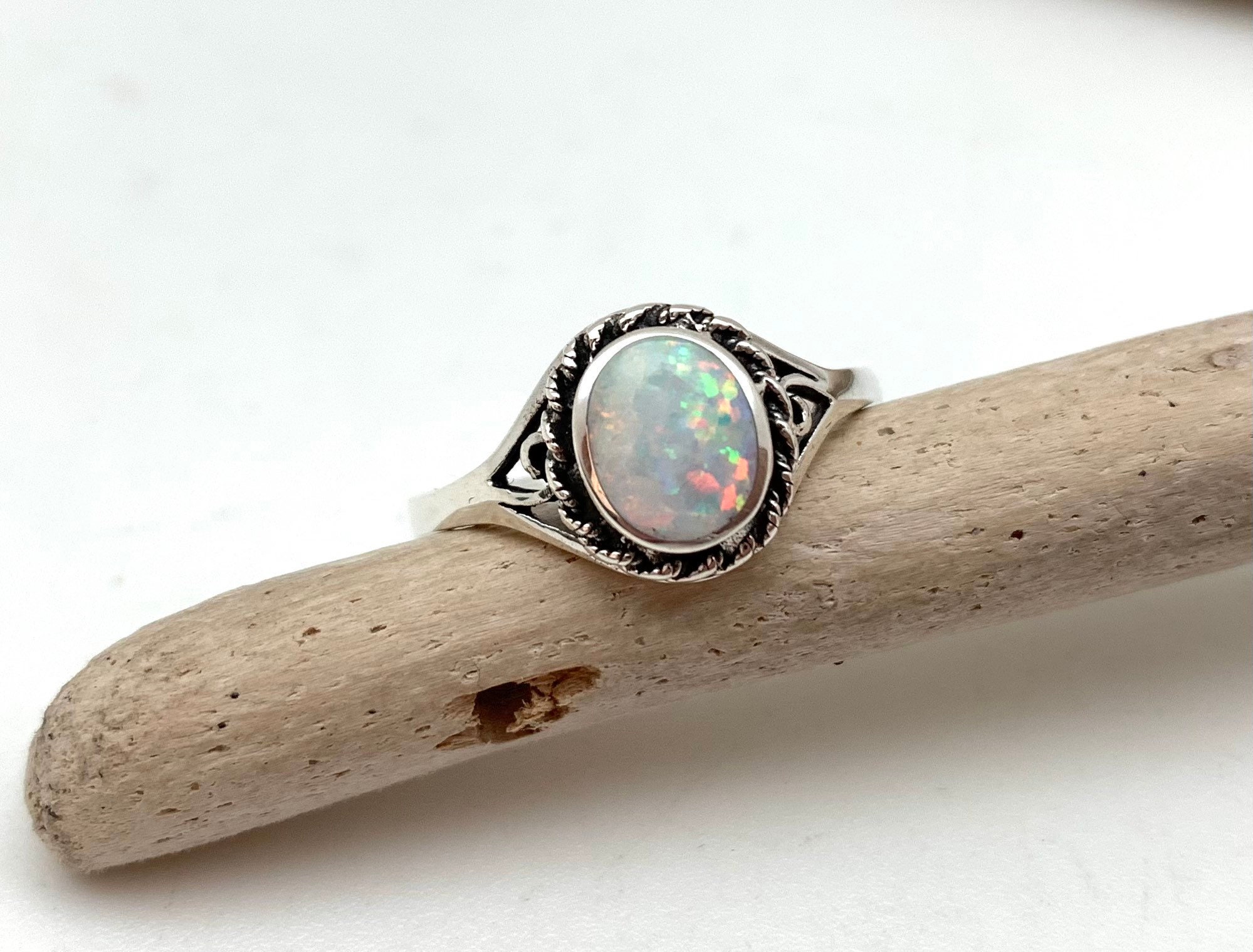 SILVER オパール リング サイズ10 Silver Opal Ring / White Opal Rope Ring / White Opal Oval