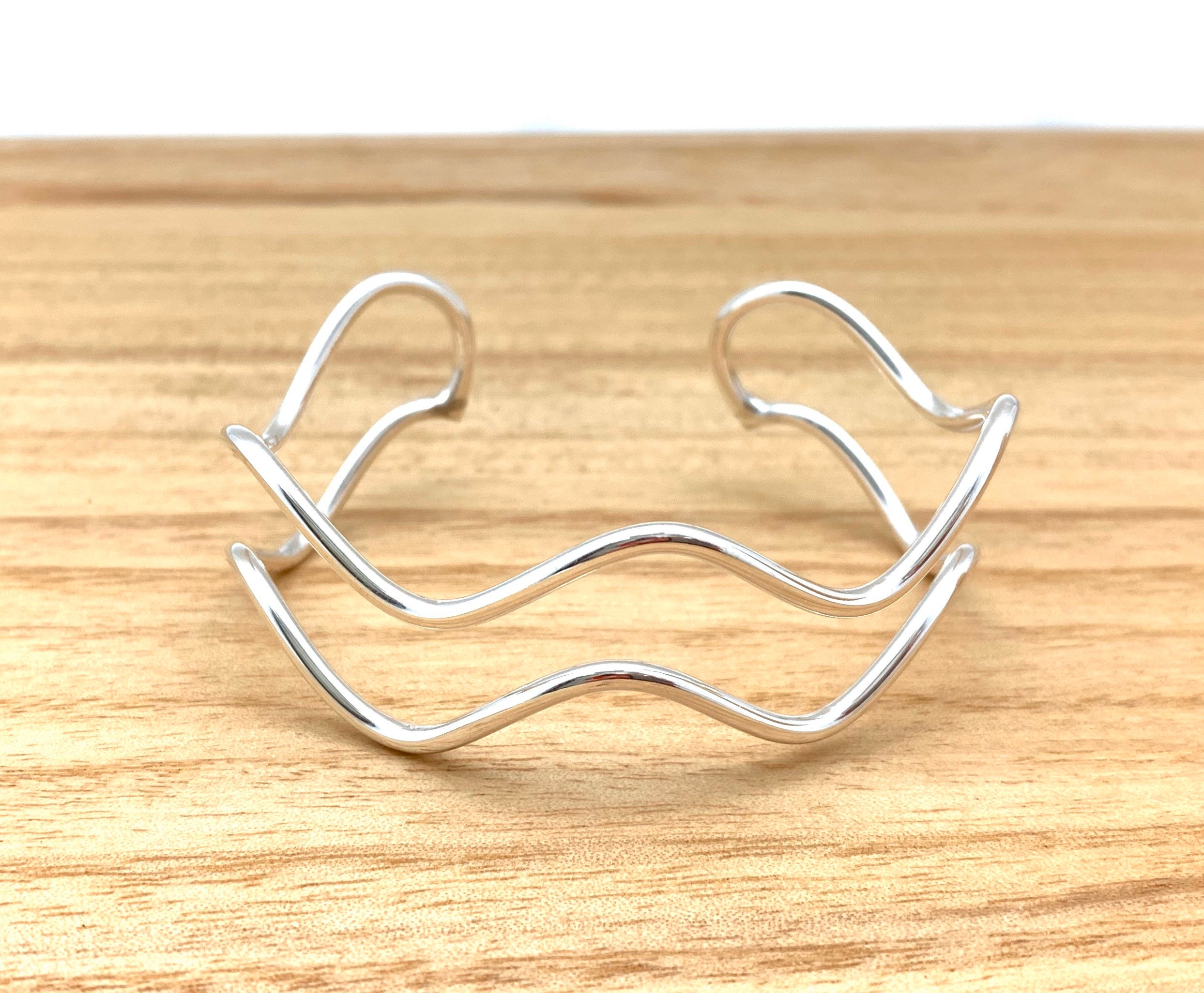 Silver Wave Cuff / Open Cuff Bracelet / Wavy Sterling Bangle