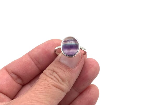 Fluorite Ring 8 Smooth Purple Green Stone Ring 14mm Natural