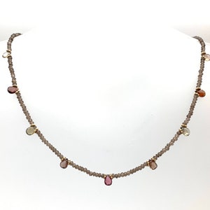 Sapphire Choker // Sapphire Multi Color and Smoky Quartz Necklace // Multi Color Sapphire // Natural Sapphire //  Adjustable Length 16-18”
