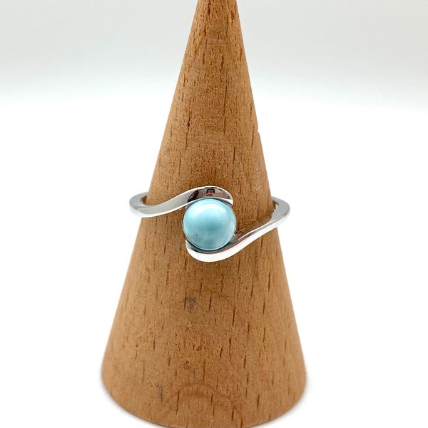 Larimar Silver Simple Ring / Larimar Infinity Ring / Round Larimar Ring / Modern Larimar Ring / Size 5, 6, 7, 8, 10 / 925 Sterling Silver