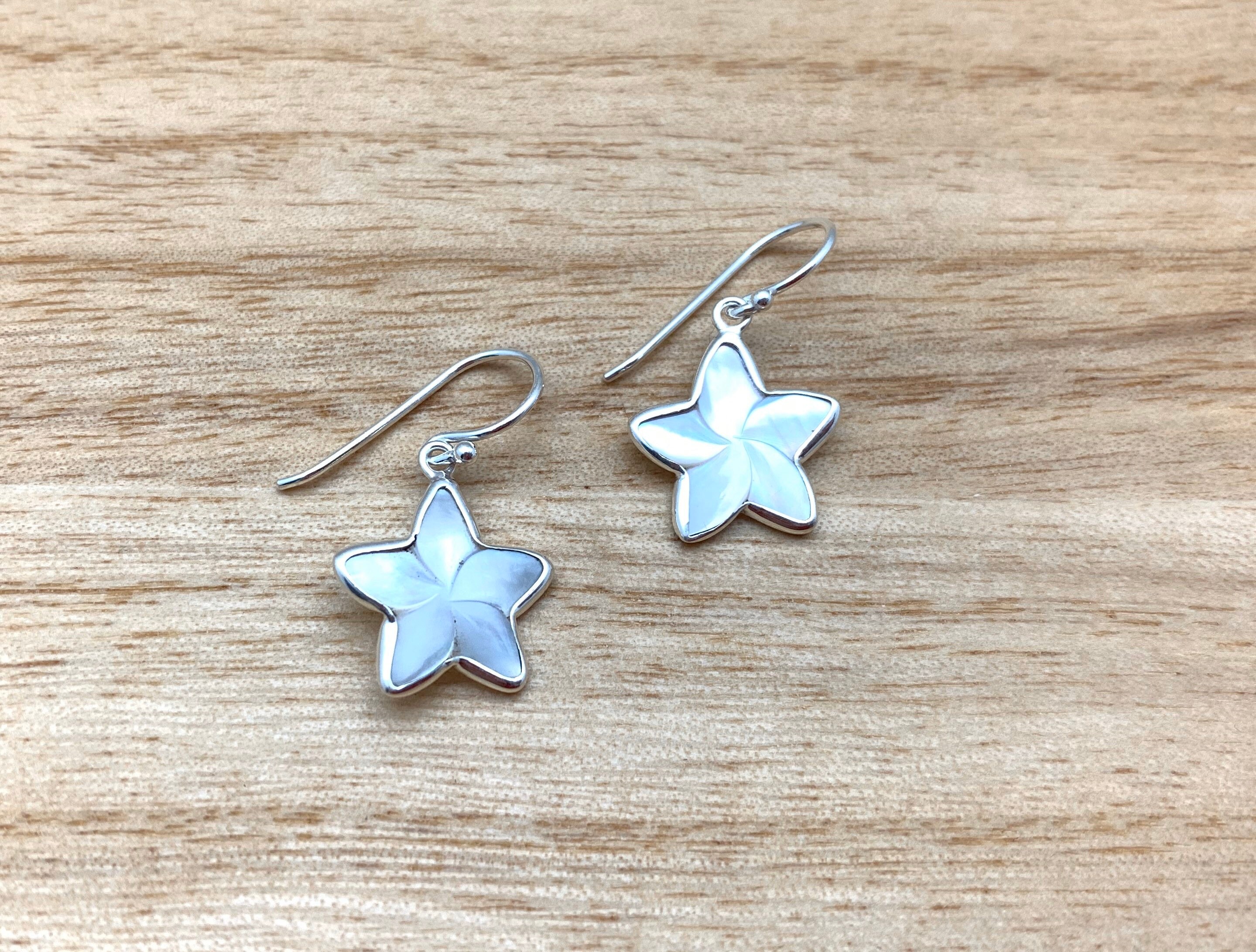 Silver Plumeria Earrings / Plumeria Mother of Pearl Earrings / Etsy