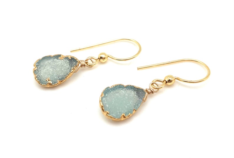 Blue Agate Druzy Earrings Gold Dipped Druzy Teardrop Earrings Small Drusey Earrings Ocean Agate Druzy Heart Druzy Goldfill