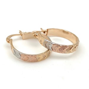 Tricolor Flat Hoop Earrings 20mm I - Small Multi Color Hoops - Three Tone Chevron - Lightweight - Goldfill - Tarnish Free