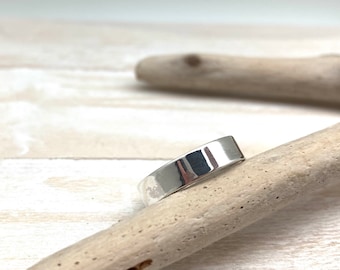 Silver Flat Cigar Ring 5mm / 925 Sterling / Shiny Wedding Band 4-13