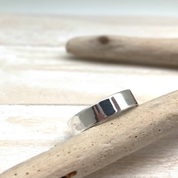 5mm Flat Band Silver Ring - 925 Sterling Silver - 5mm Flat Silver Wedding Ring - Handmade Silver Wedding Ring  - Cigar Band Ring