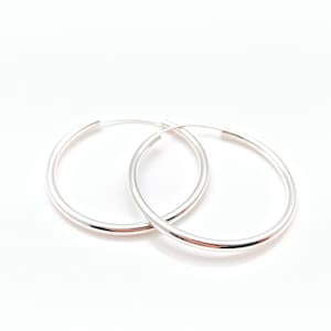 Medium 40mm Endless Hoop Earrings - Medium 40mm x 2.5mm Silver Hoops - Continuous Hoops - 40mm Sterling Silver Hoops - 40mm - 2.5mm Gage