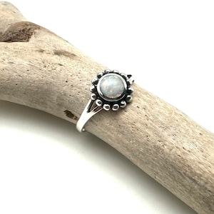 Silver Opal Heart Ring / White Opal Heart Ring / Silver Little Heart Ring / Sterling size 4-10
